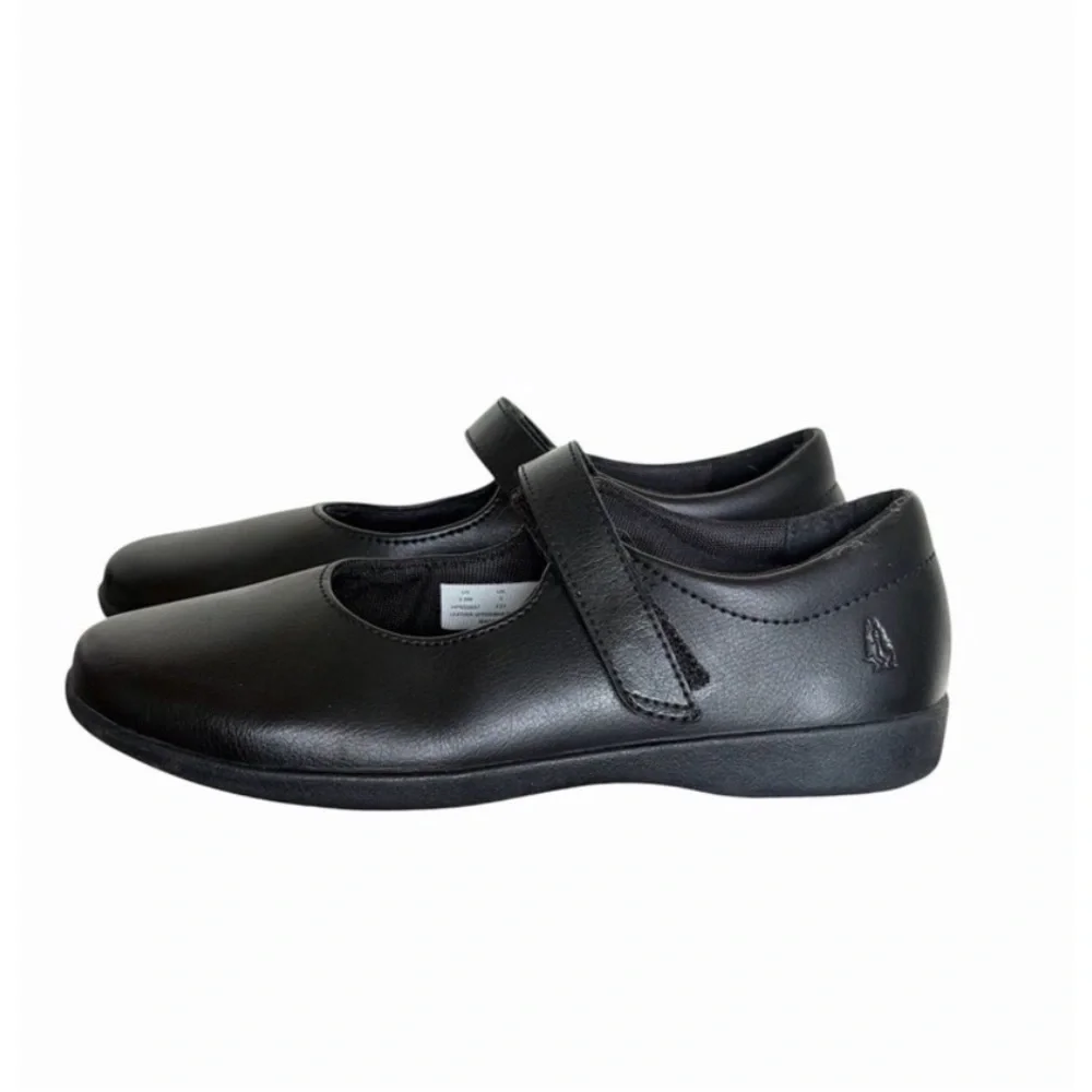 Hush Puppies Kids Black Mary Jane Velcro Strap School Shoes